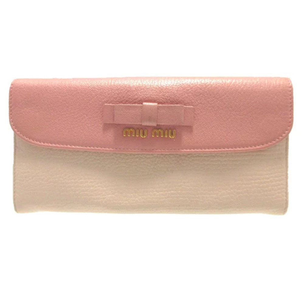 Miu Miu pink two tone leather long wallet front bow